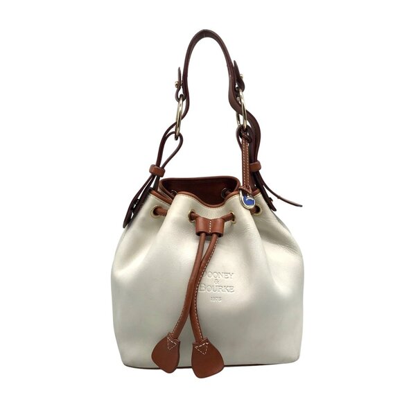 Dooney & Bourke Handbags - Dooney & Bourke Ivory & Brown Vintage Drawstring Shoulder Bag